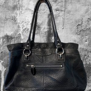 Coach Penelope Black Pebble Leather Leaf Zipper Large Tote Bag 13164